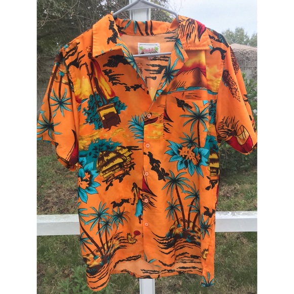 Orange Hawaiian Button up shirt. - Picture 3 of 4